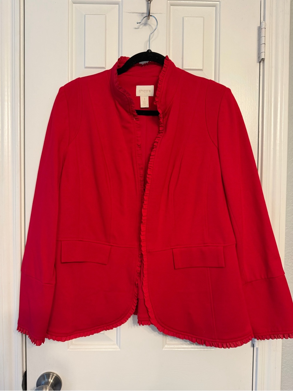 Chico's Bright Red Ruffle-Edge Blazer